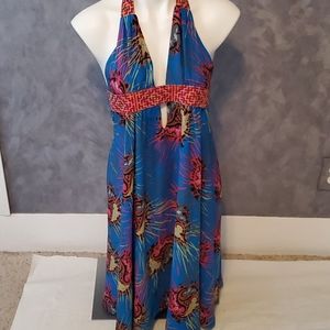 Tricia Fix Blue Tie Neck Blue Dress Size Small